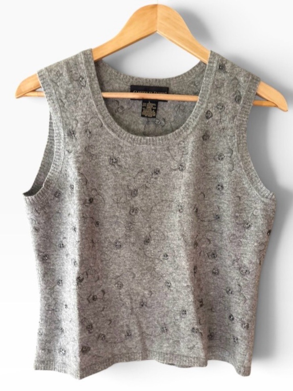 Two Piece Classiques Entier Embellished Lambswool Tank & Cardigan Sweater Sz L - Picture 2 of 14